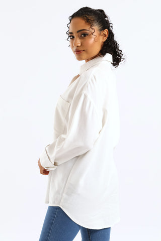 Long Sleeve Longer Length Linen Shirt - White