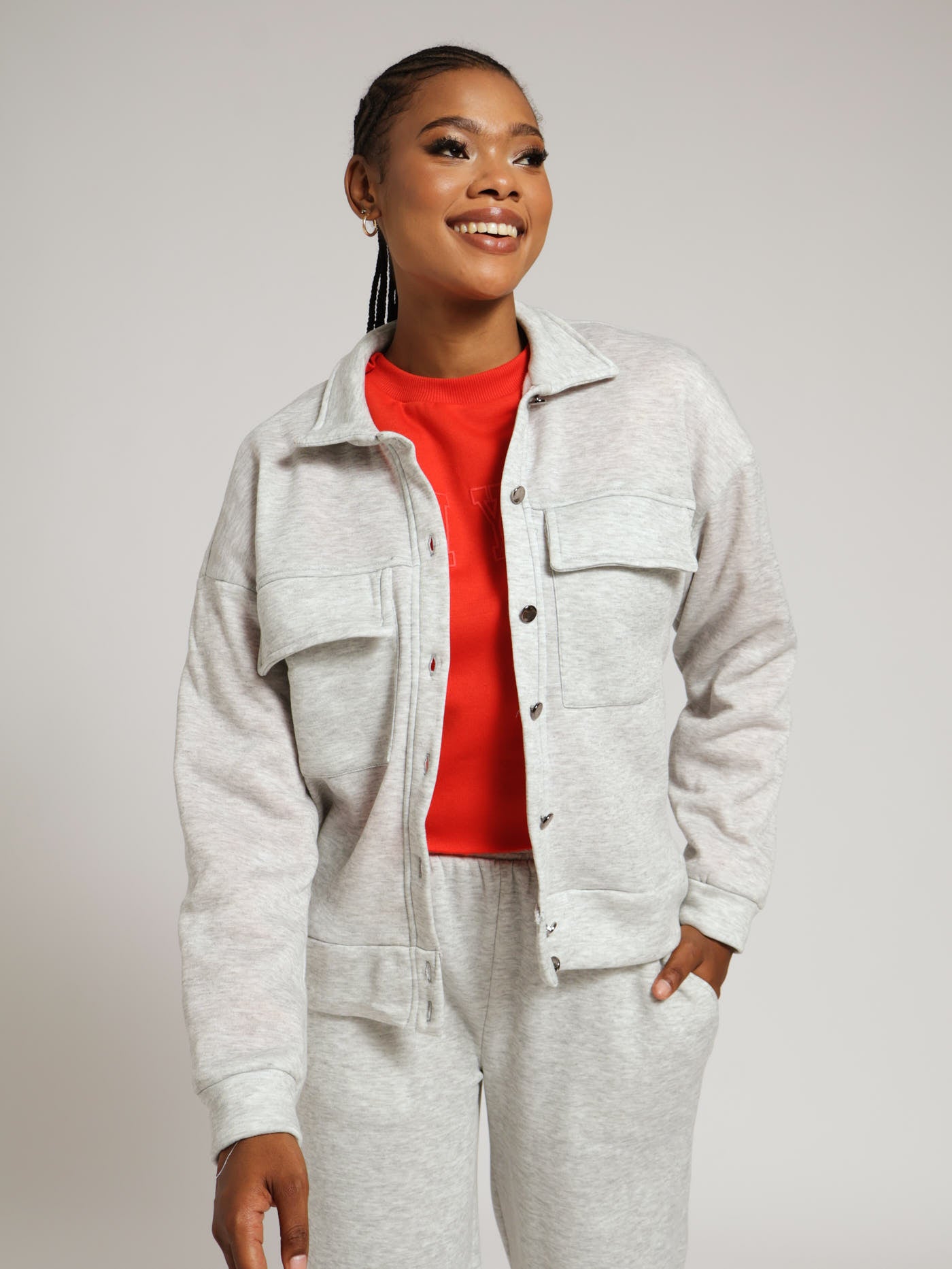 Oversized Fleece Shacket Ice Melange LEGiT