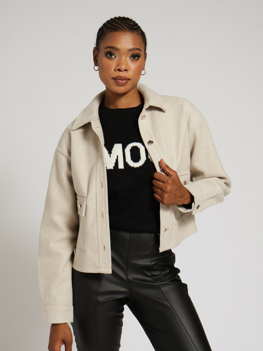 Gold Button Oatmeal Shacket - Beige – LEGiT