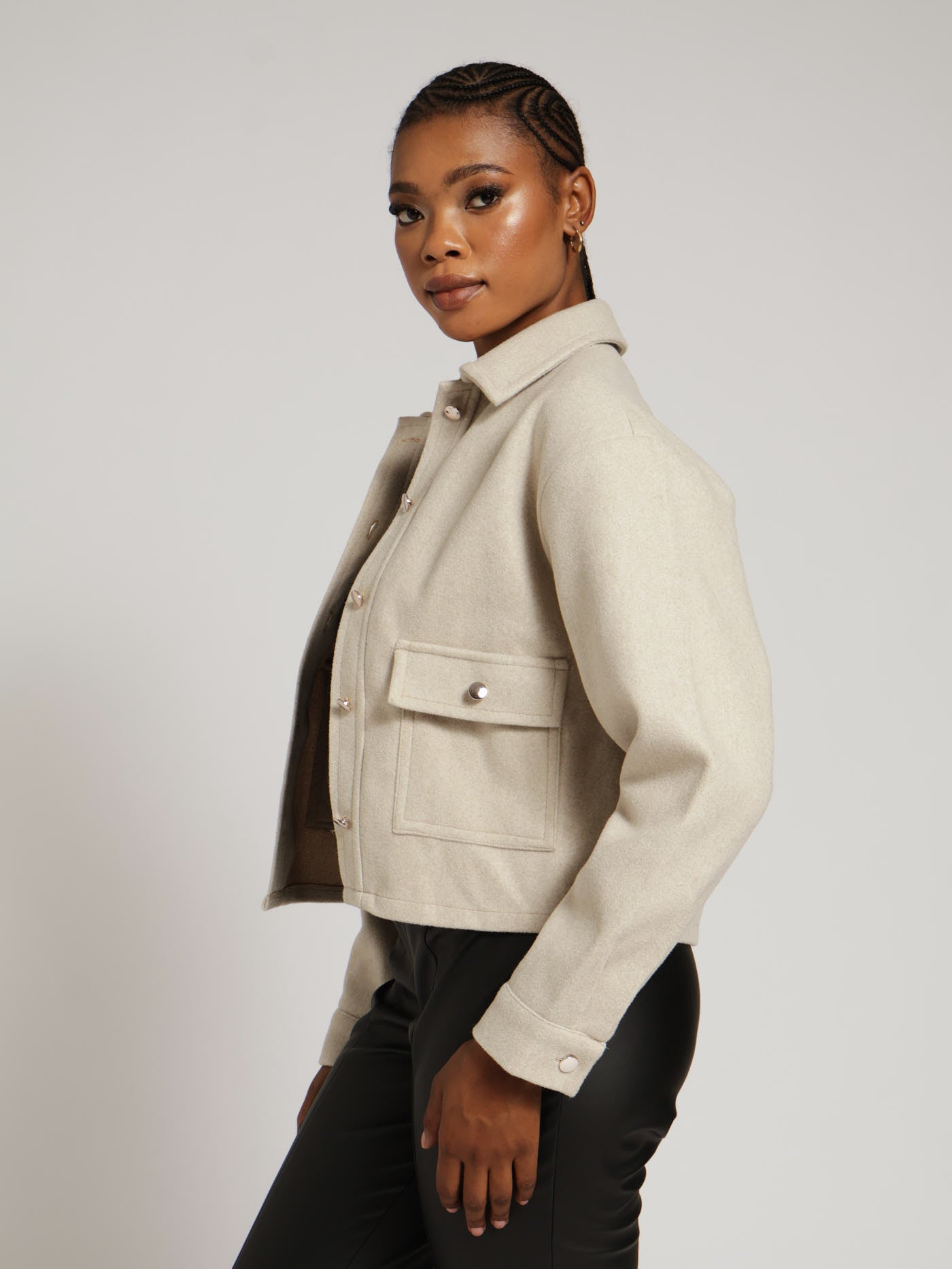 Gold Button Oatmeal Shacket - Beige – LEGiT