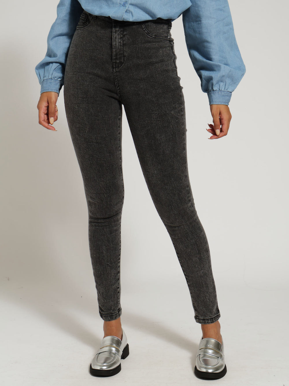 Super Hirise Skinny Denim Jean Black Acid Wash LEGiT