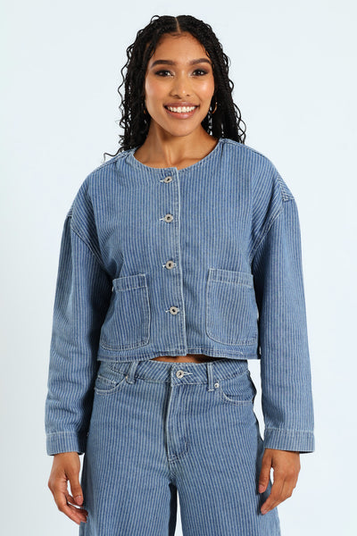 Stripe Denim Jacket - White/Blue – LEGiT