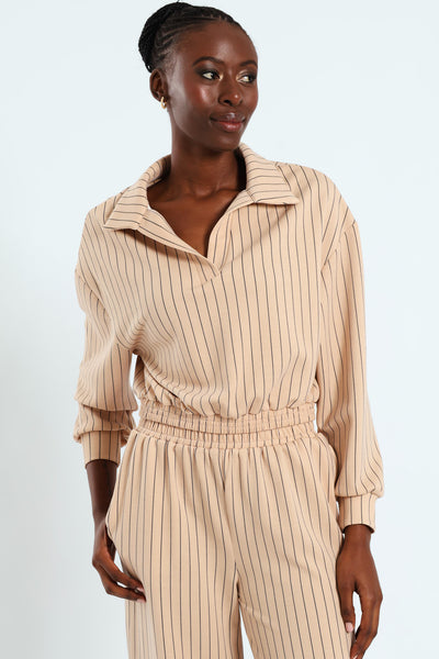 Stripe Soft Touch Johnny Collar Pullover - Cream/Black – LEGiT