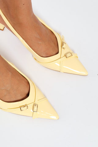 Criss Cross Buckle Strap Pointed Slingback Court Heel - Pastel Yellow