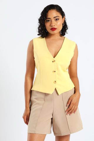 Buckle Trim Pintuck Shorts - Nude