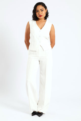 Wideleg Pants With Pintuck Detail - White