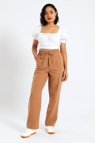 Pocket Front Elasticated  Pants - Tan