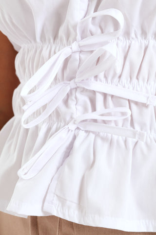 Sleeveless Tie Front Elastic Waist Shirt - White