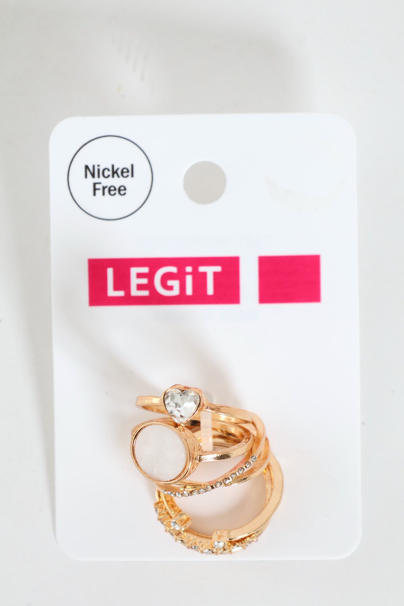 Legit Rings 7 Pack Diamante & Epoxy Heart Rings - Gold – LEGiT