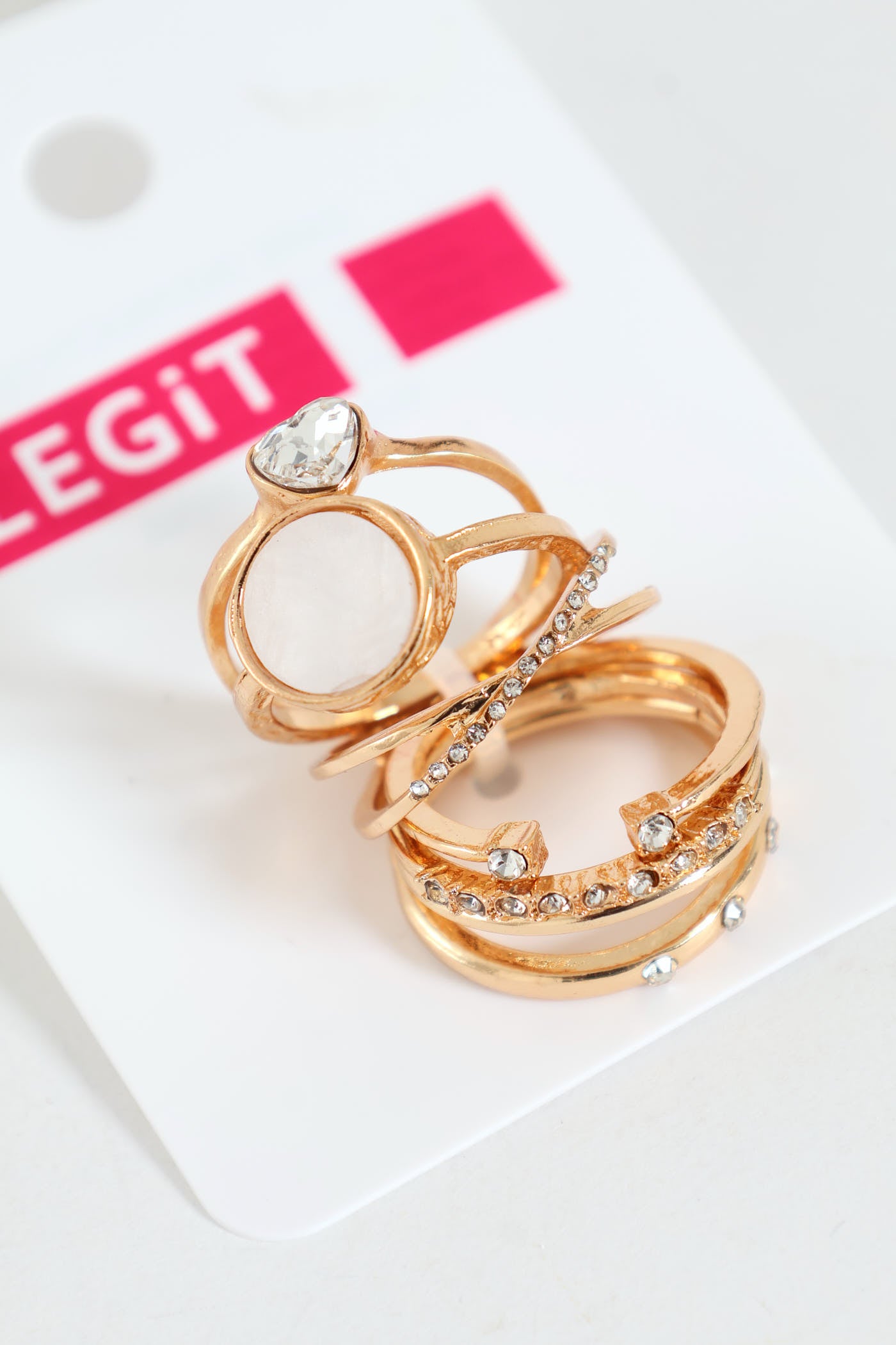 Legit Rings 7 Pack Diamante & Epoxy Heart Rings - Gold – LEGiT