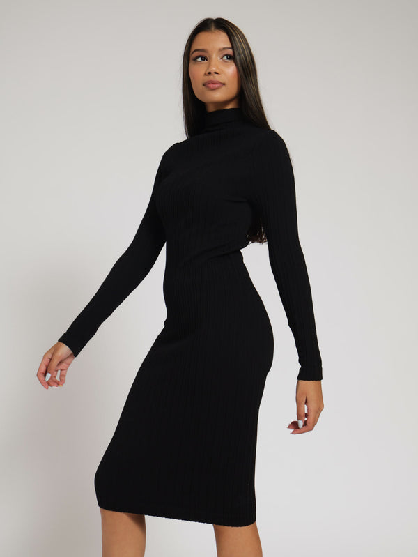 Long Sleeve Seamless Turtle Neck Midi Dress