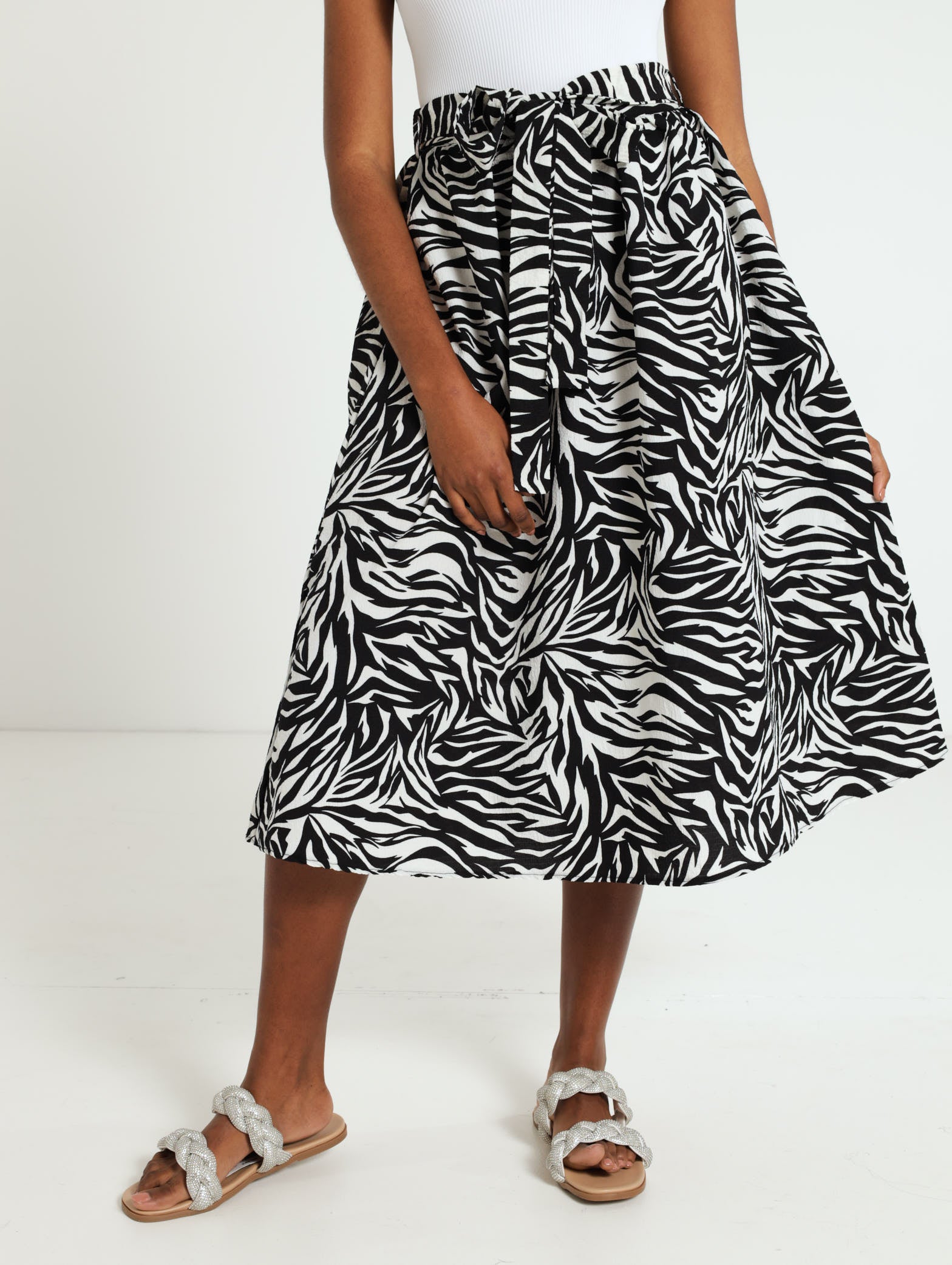 Zebra Belted Midi Skirt – LEGiT - Main Image