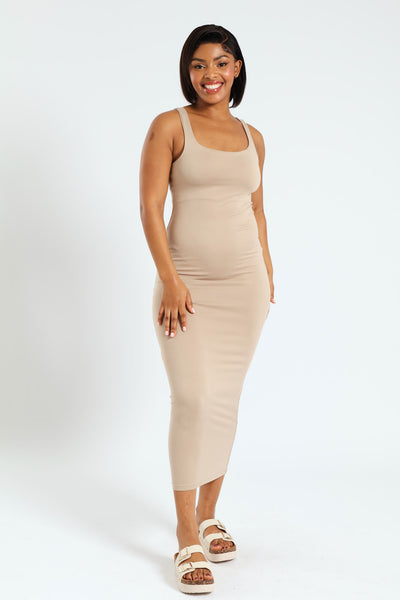 Strappy Square Neck Maxi Dress- Beige – LEGiT