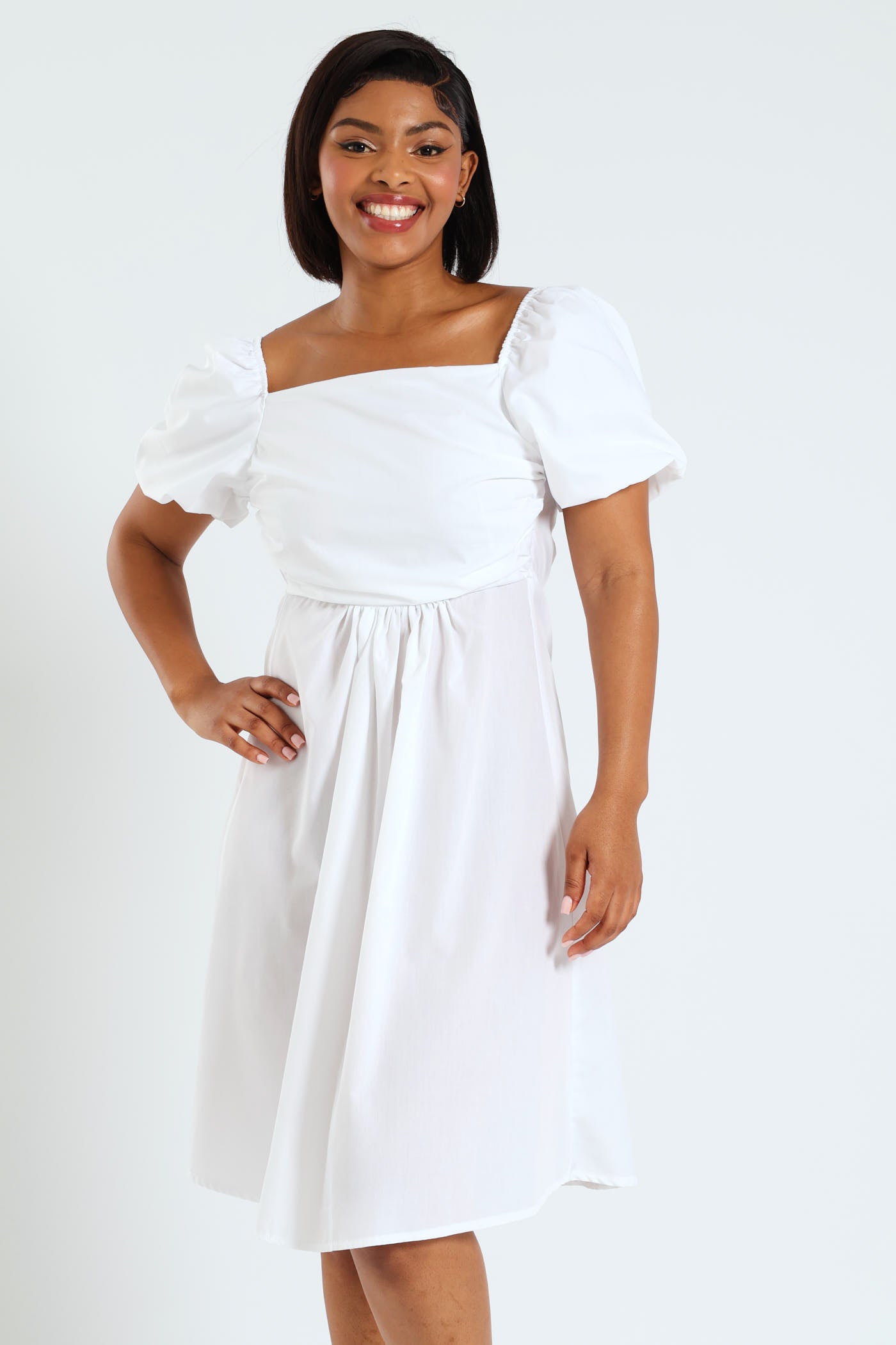 Puff Sleeve Plain Poplin Mini Dress - White LEGiT Puff Sleeve Plain Poplin Mini Dress - White LEGiT
