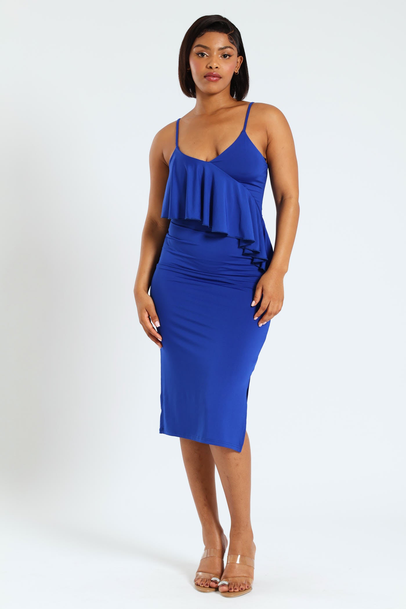 Strappy Diagonal Bust Frill Bodycon Dress - Blue LEGiT Strappy Diagonal Bust Frill Bodycon Dress - Blue LEGiT