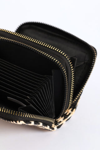 2 Tone Straw Double Zip Wallet - Black