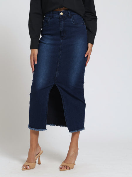 Raw Edge Denim Midi Skirt Ink – LEGiT - Main Image