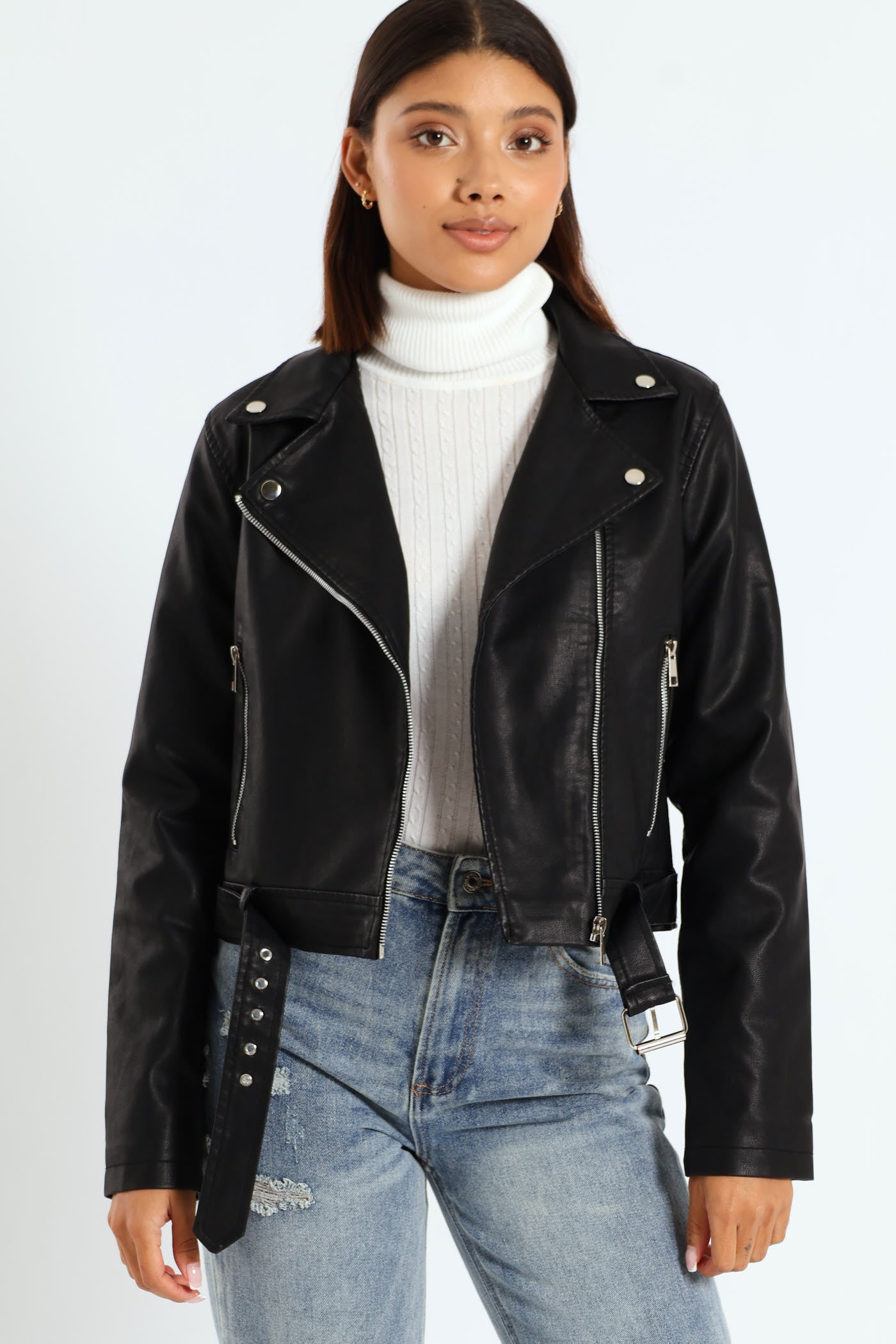 Belted Pu Biker Jacket Black – LEGiT1