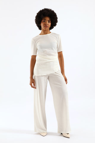 Asymmetrical Crinkle Knit Top - Cream