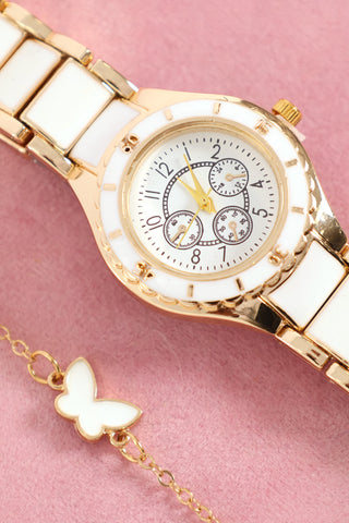 Epoxy Linked Watch & Epoxy Butterfly Bracelet - White