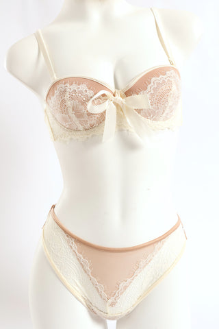 Mesh & Lace Bow G-String - Nude