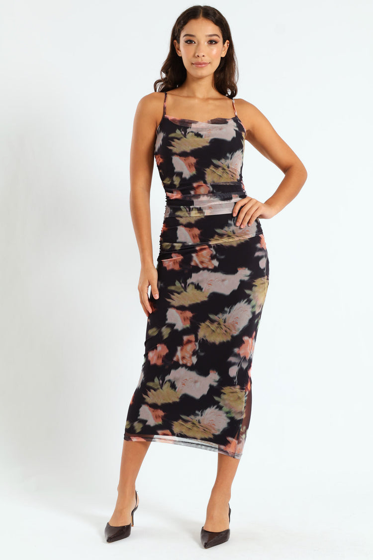 2514 Black Animal Print Satin Dress
