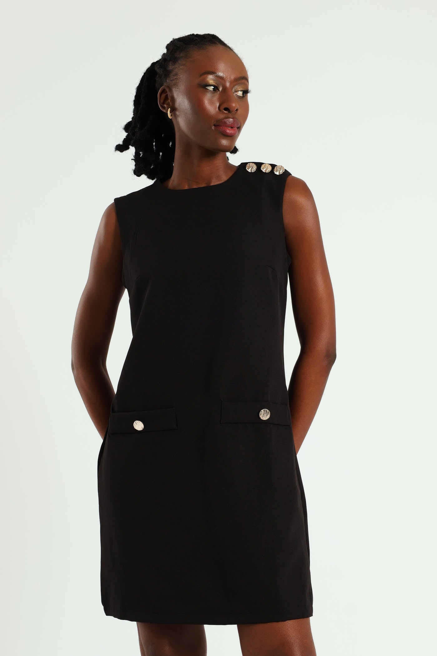 Button Detail Pinafore Dress - Black LEGiT Button Detail Pinafore Dress - Black LEGiT