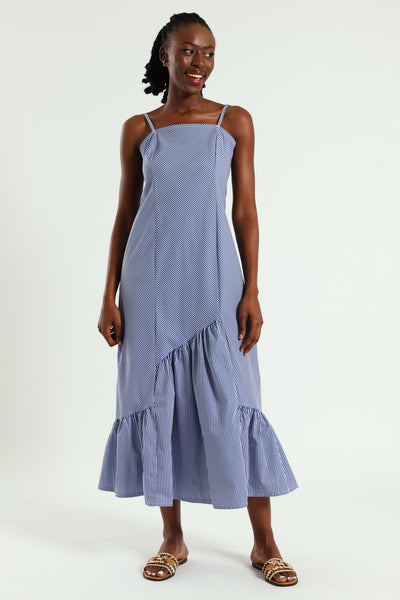 Strappy Asymmetrical Tier Detail Maxi Dress - White/Blue – LEGiT