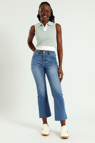 Turn In Crop Flare Jean - Stonewash