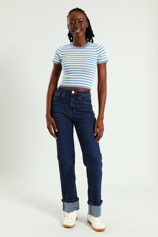 Stripe Knitwear Tee - White/Blue