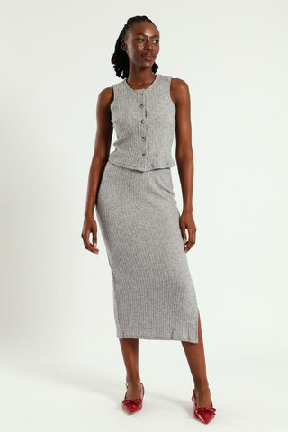 Textured Knit Pencil Skirt - Grey Melange