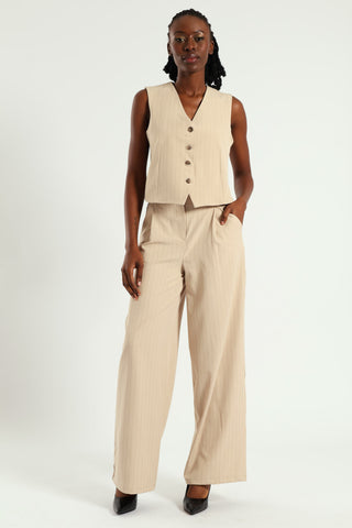 Sleeveless Waistcoat - Beige/Black