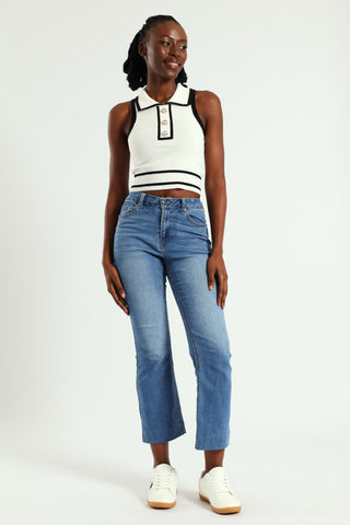 Sleeveless Crop Knitwear Golfer Top - White