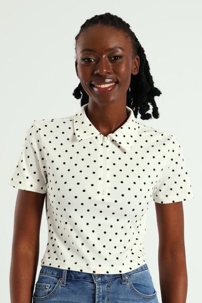 Short Sleeve Polka Ribb Zipped Golfer - White/Black – LEGiT