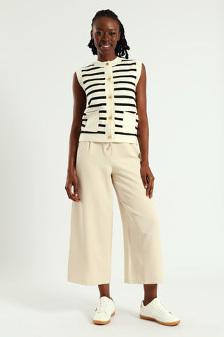 Knitwear Stripe Button Through Vest - White/Black