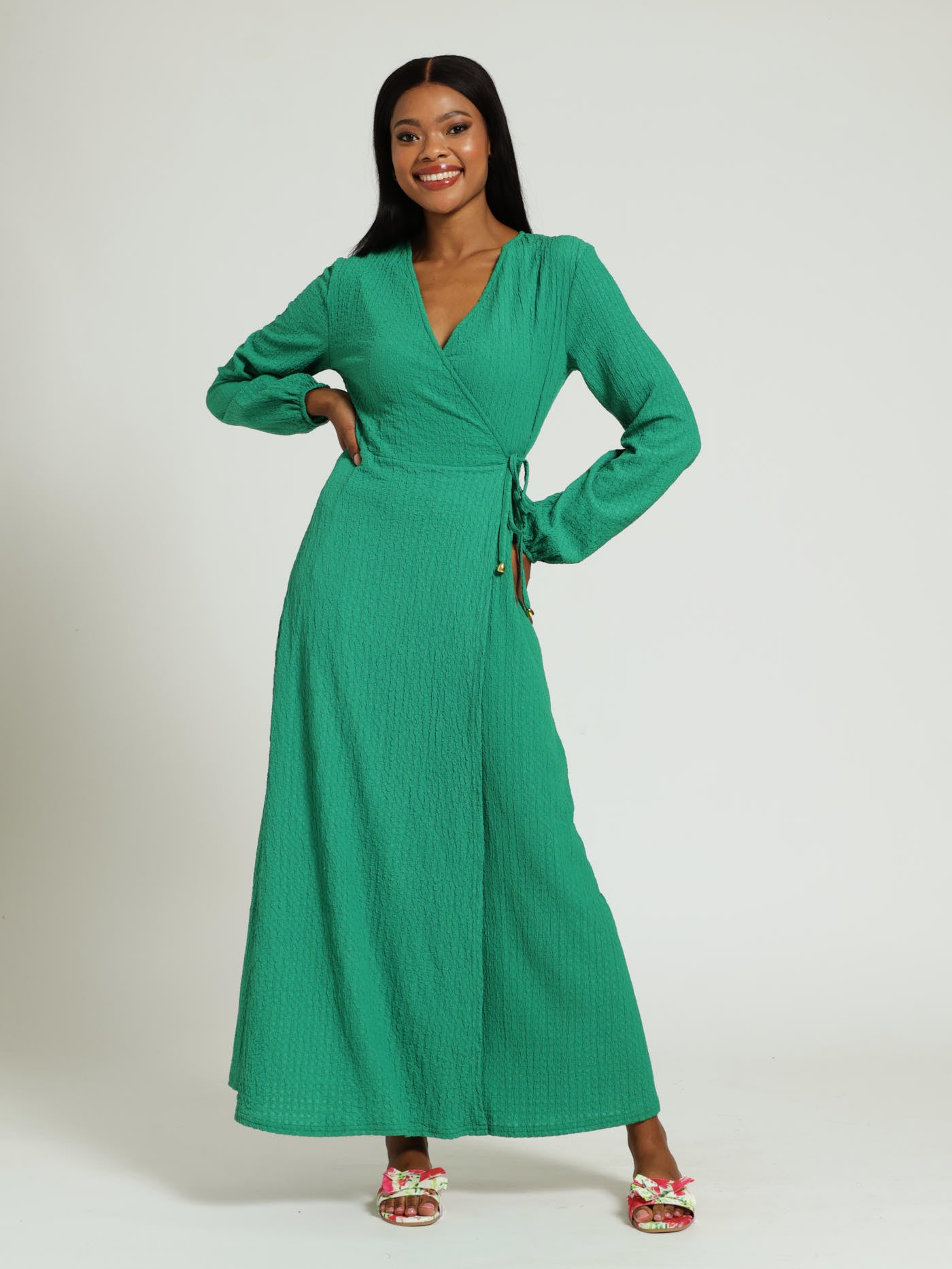 Textured Knit Wrap Dress - Green LEGiT Textured Knit Wrap Dress - Green LEGiT