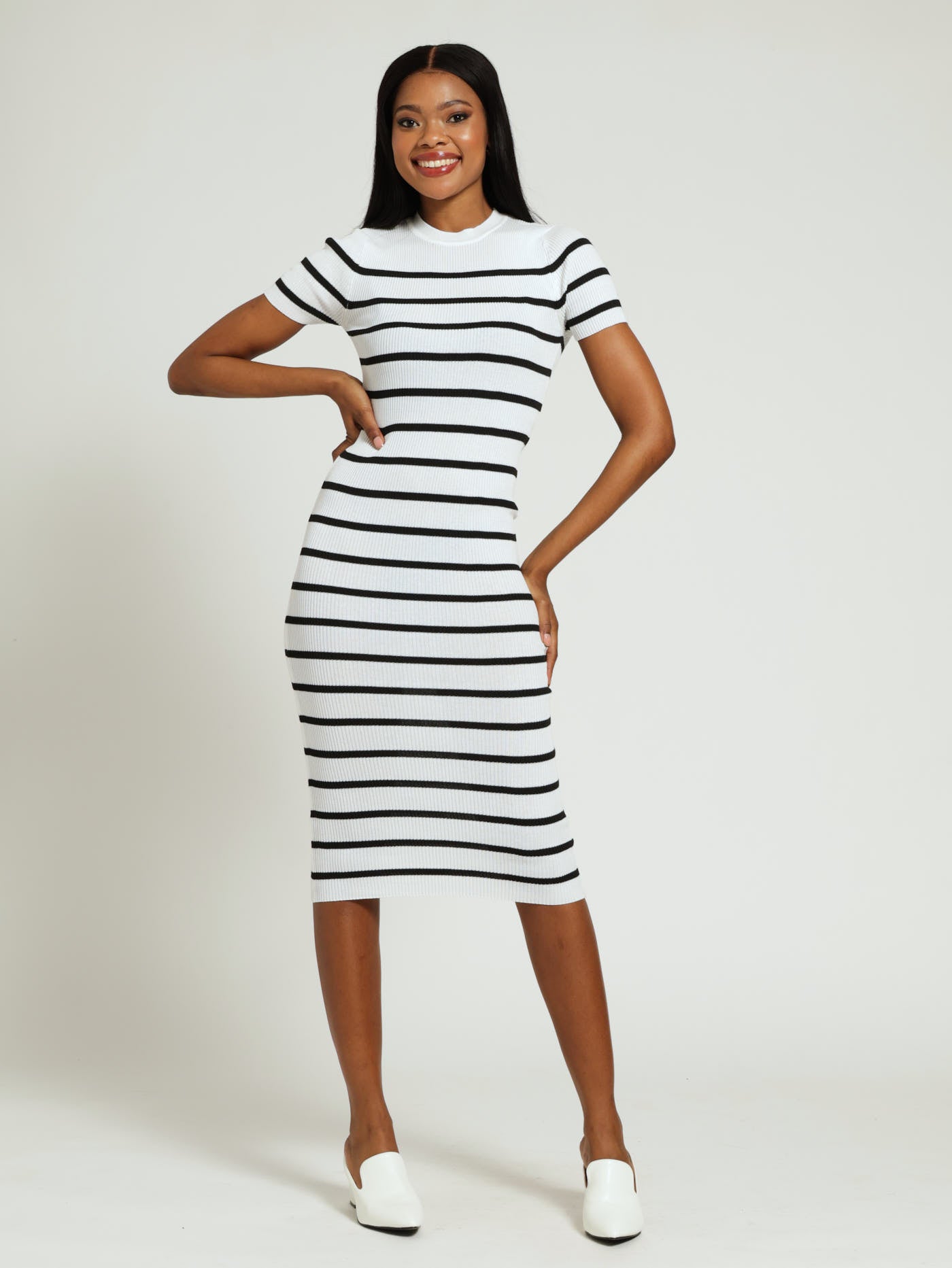 Black and white striped summer dress discount