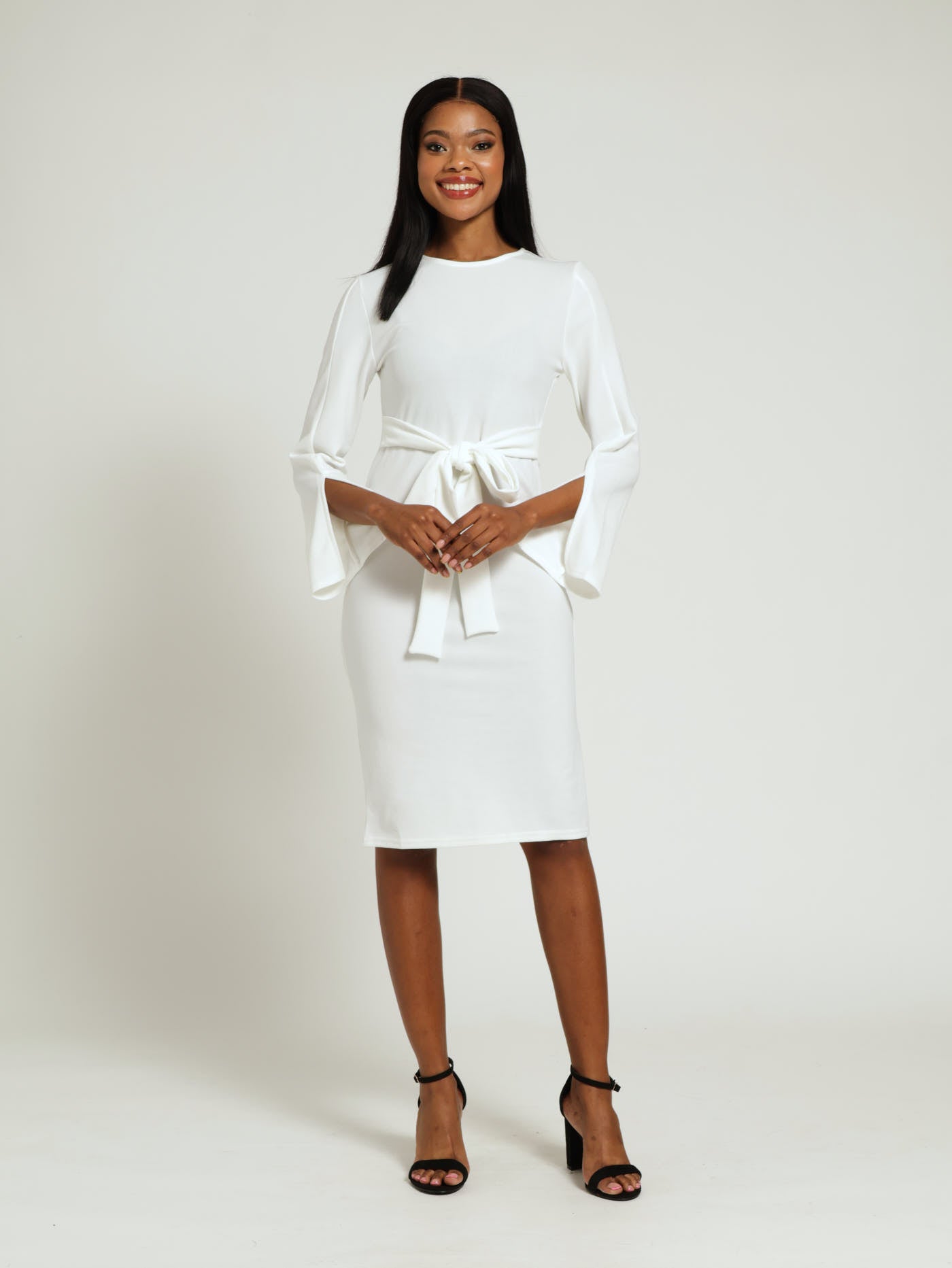 Long Sleeve Flare Slit Sleeve Bodycon Dress - Cream LEGiT Long Sleeve Flare Slit Sleeve Bodycon Dress - Cream LEGiT
