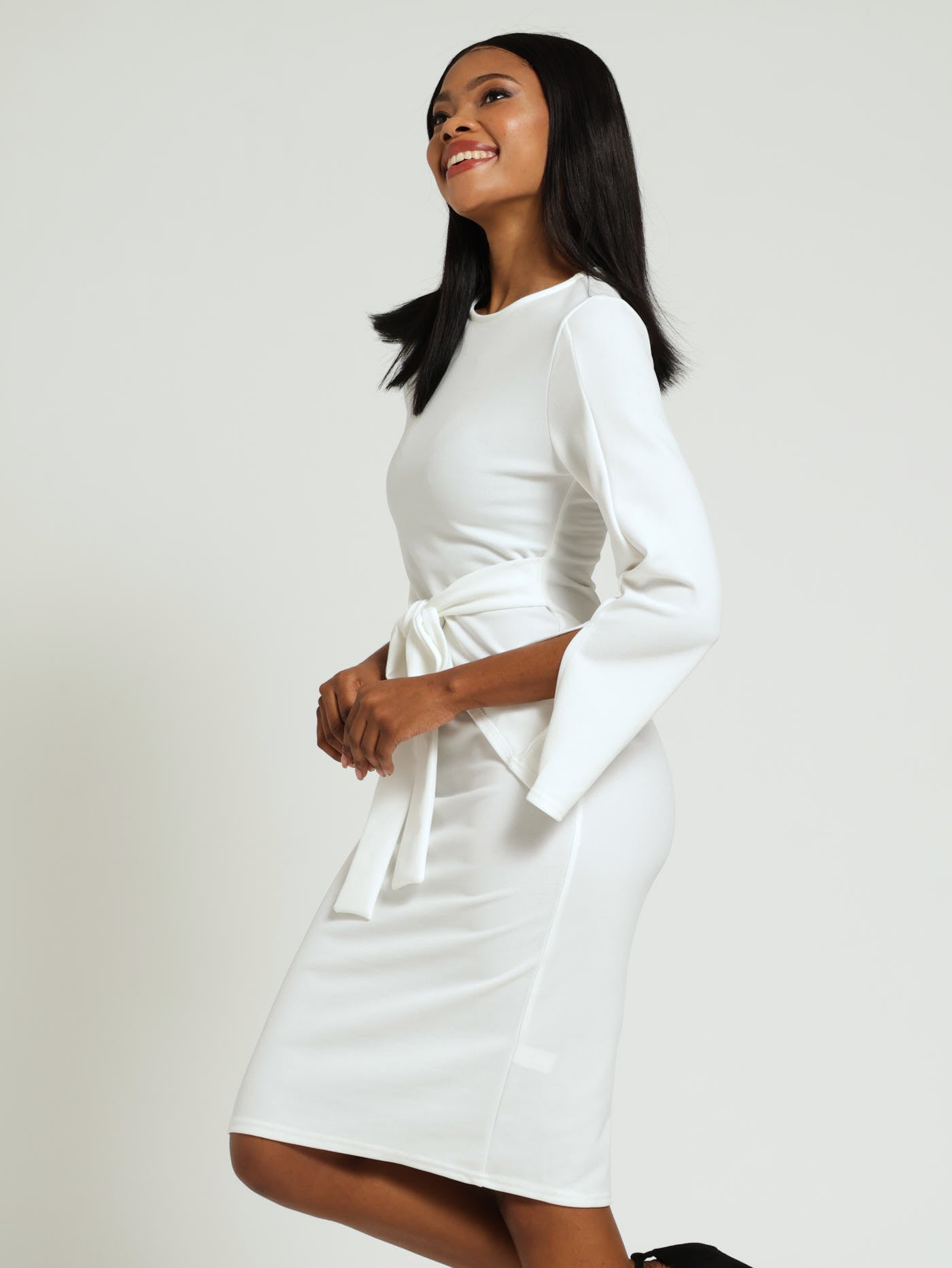 Long Sleeve Flare Slit Sleeve Bodycon Dress - Cream LEGiT Long Sleeve Flare Slit Sleeve Bodycon Dress - Cream LEGiT