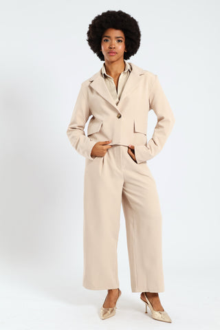Cropped Lined Blazer - Nude