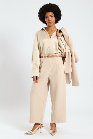 Belted Culotte Pants - Nude