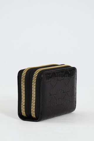 Embossed Monogram Double Zip Wallet - Black