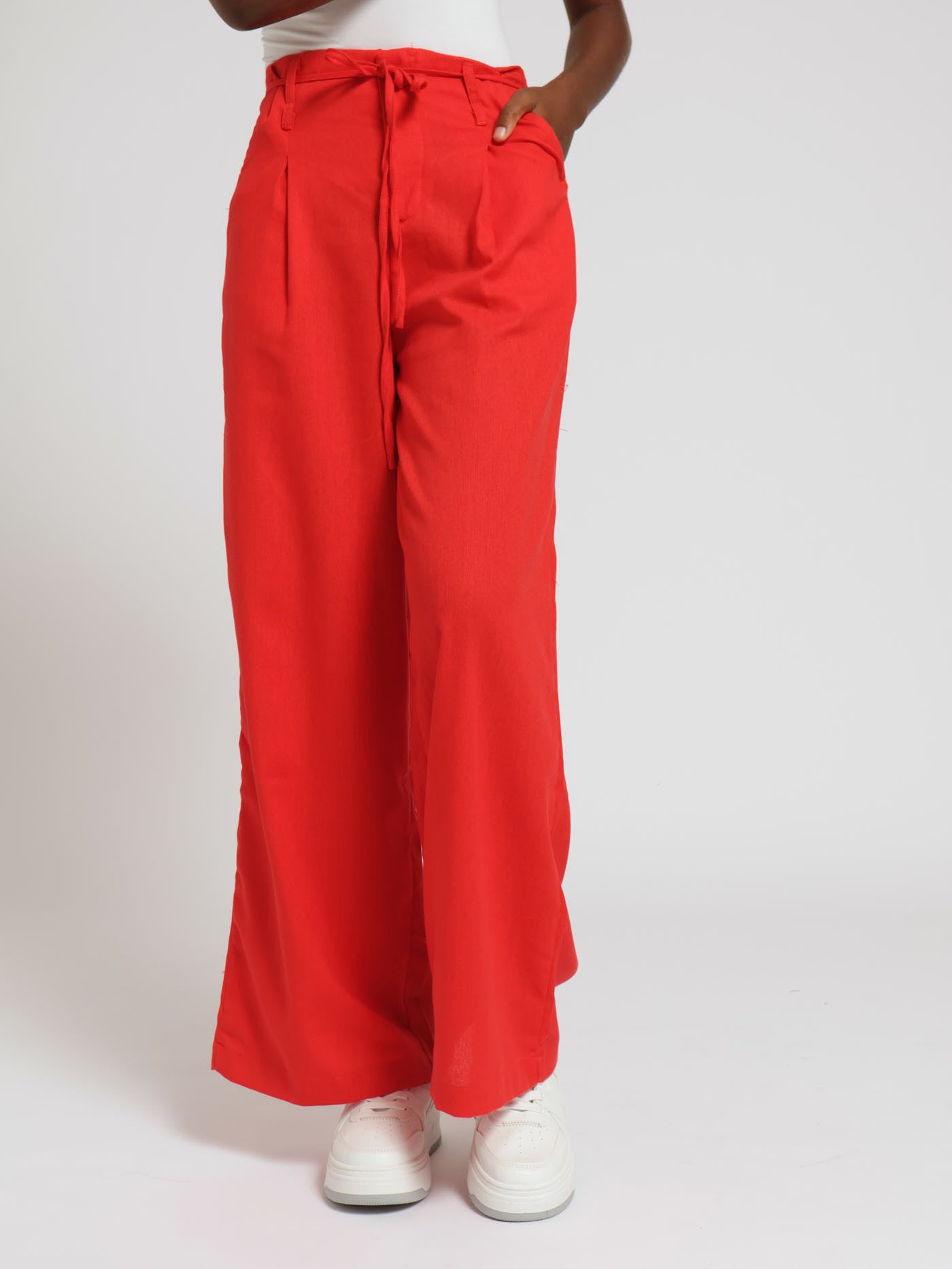 Buy Red Elasticated Wide Leg Trouser Online | FableStreet