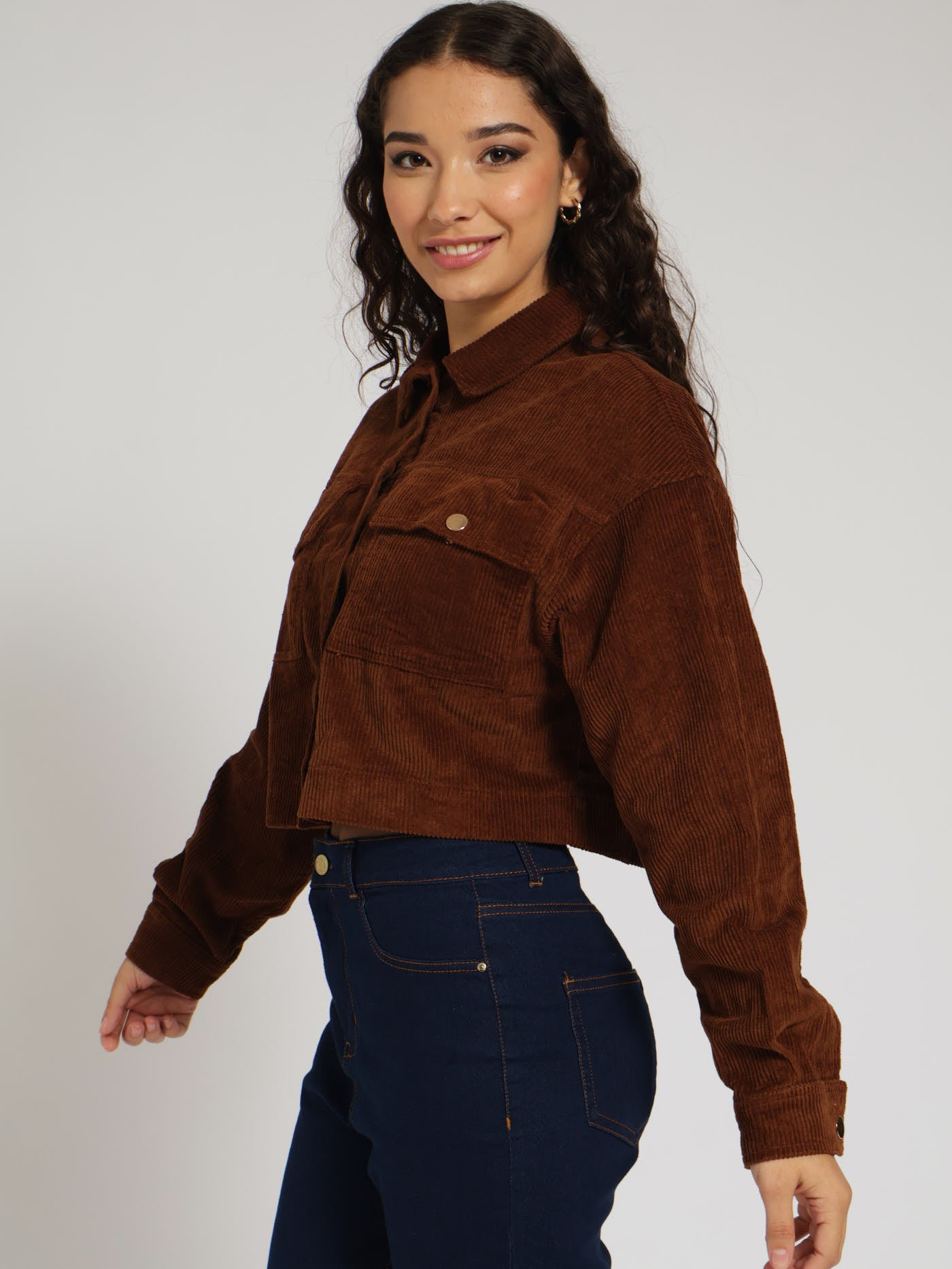 Corduroy Shacket With Gold Trims Brown LEGiT