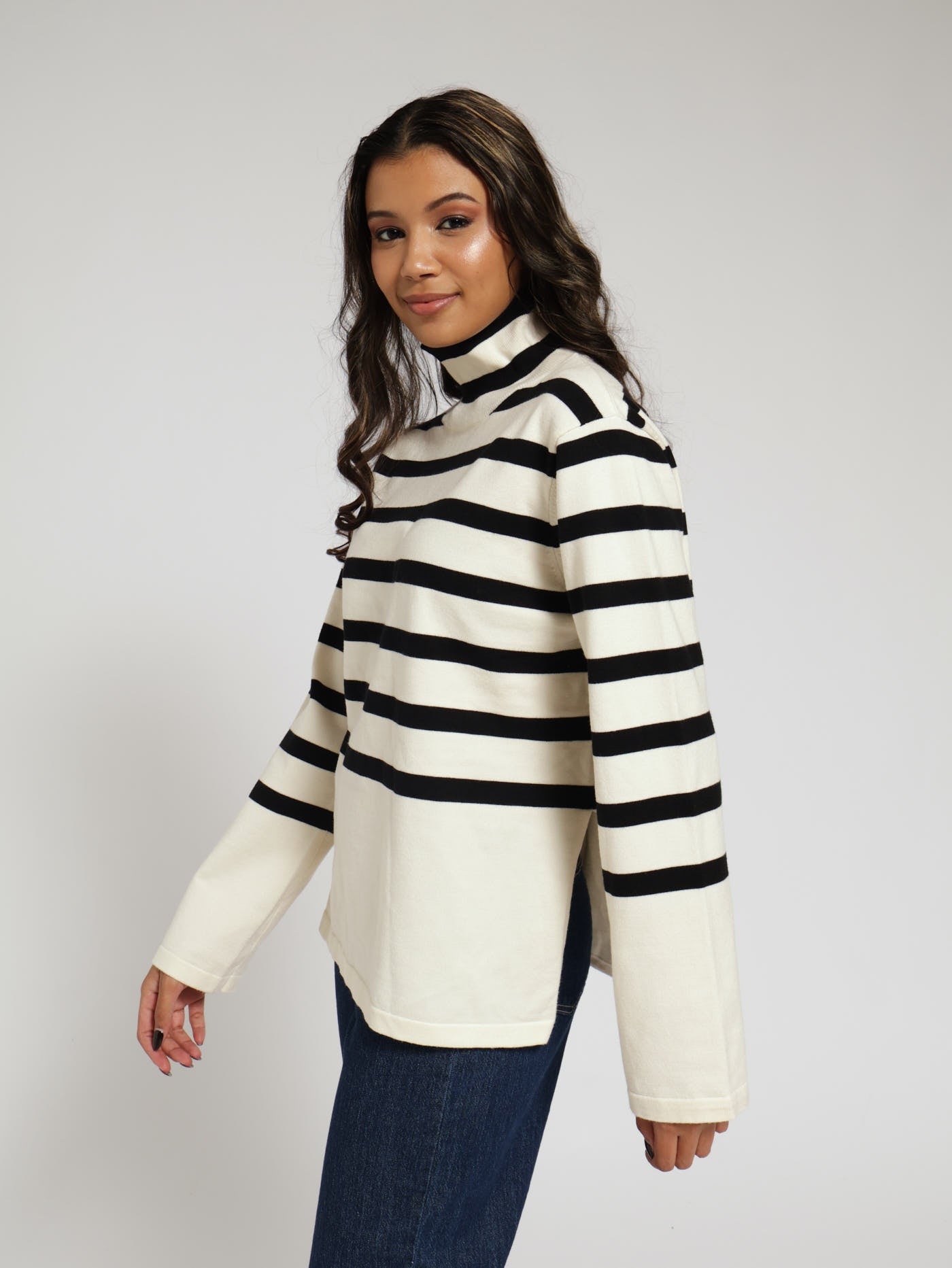 Red and black striped turtleneck hotsell