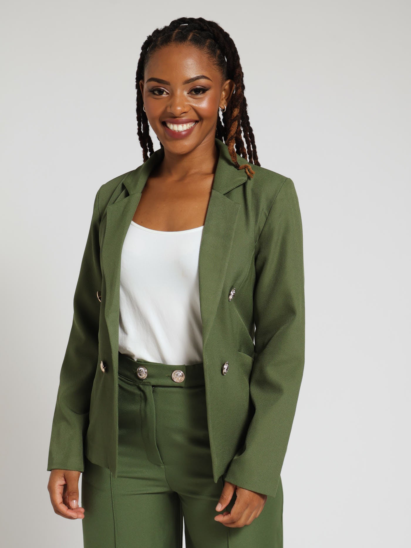 Long Sleeve Twill Fancy Button Open Blazer Olive – LEGiT