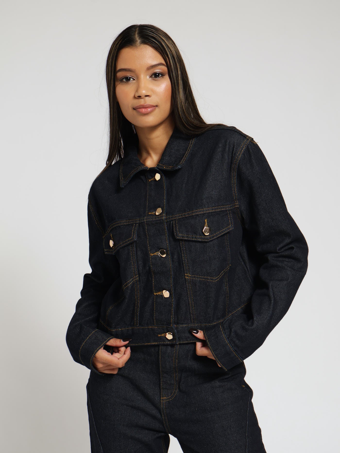 Gold Button Denim Jacket Ink LEGiT