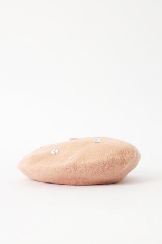 Gem Diamante Woolen Beret - Dusty Pink