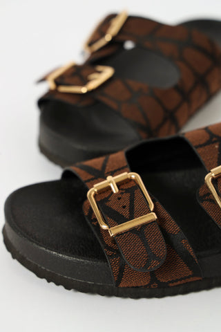 Monogram Print Double Strap Moulded Sandal - Chocolate