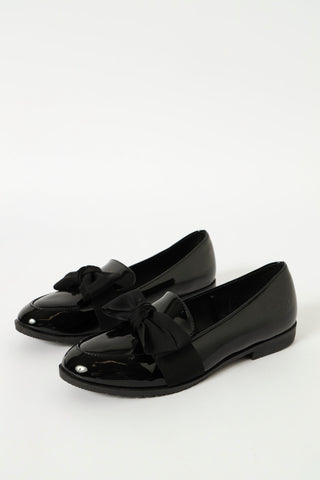 Fabric Bow Patent Loafer - Black